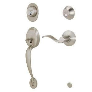 SCHLAGE F62PLY619ACCLH F62 PLY 619 ACC LH Plymouth Double Cylinder Handleset with Accent Interior Left Hand Lever, Satin Nickel