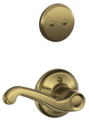 SCHLAGE F94FLA609RH F94-FLA-RH Flair Lever Right Handed Dummy Interior Pack from the F-Serie, Antique Brass