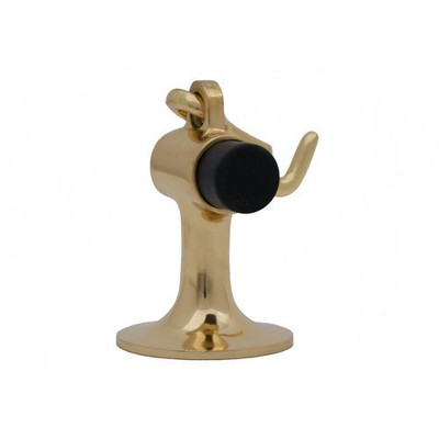 IVES FS4463 FS446 3 3/4" Height Cast Brass Floor Door Stop with Manual Hold-Open Hook, Polished Brass