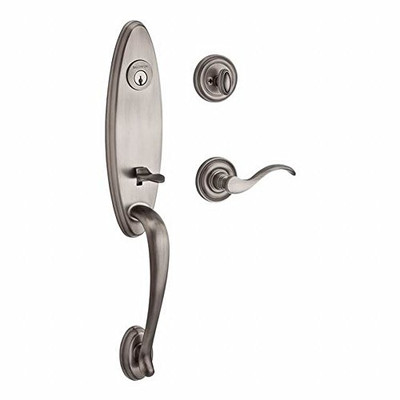 Baldwin SCCHEXCURRTRR152  Reserve Single Cylinder Handleset Chesapeake x Curve with Traditional Round Rose in Matte Antique Nickel Finish Right hand