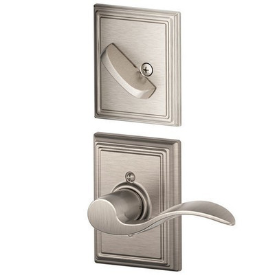 SCHLAGE F94ACC619ADDLH  Satin Nickel Accent Lever Left Handed Dummy Interior Pack with Deadbolt Cover Plate and Decorative Addison Rose.