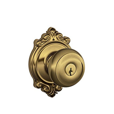 SCHLAGE F51AGEO609BRK F51A GEO 609 BRK Brookshire Collection Georgian Keyed Entry Knob, Antique Brass
