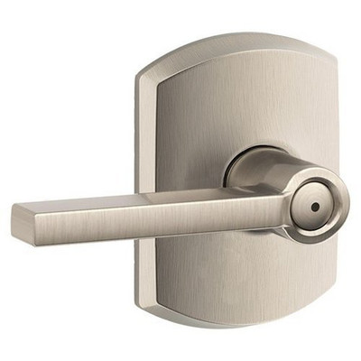 SCHLAGE F40LAT619GRW Lock Company Latitude Privacy Door Lever Set with Decorative Greenwich Ro, Satin Nickel