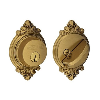 SCHLAGE B60BRK609 Lock Company Single Cylinder Grade 1 Deadbolt with Decorative Brookshire Rose, Antique Brass