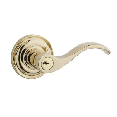 Baldwin ENCURRTRR003 .6L.DS.CKY.KD Curve Right-Handed Entry Lever with Traditional Round Rose, Polished Brass, Pack Of 2