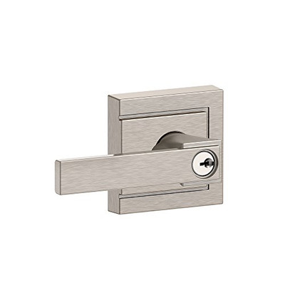 SCHLAGE F51ANBK619ULD F51A NBK 619 ULD Northbrook Lever with Upland Trim Keyed Entry Lock, Satin Nickel
