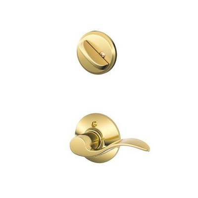 SCHLAGE F59ACC605LH F59 ACC 605 LH Accent Interior Left-Handed Lever with Deadbolt, Bright Brass (Interior Half Only).