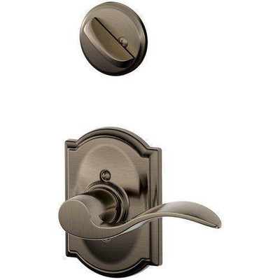SCHLAGE F94ACC620CAMLH Schalge Antique Pewter Interior Pack Accent Lever Left Handed Dummy Interior Pack with Deadbolt Cover Plate and Decorative Camelot Rose