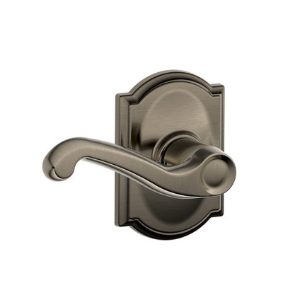 SCHLAGE F10FLA620CAM F10 FLA 620 CAM Camelot Collection Flair Passage Lever, Antique Pewter
