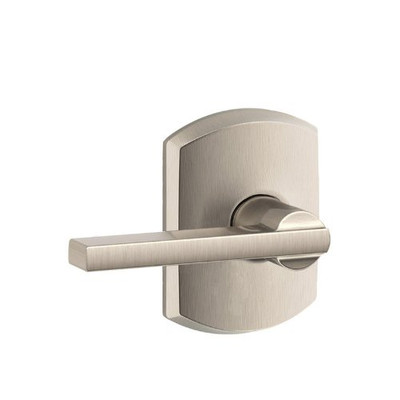 SCHLAGE F10LAT619GRW Lock Company Satin Nickel Passage Latitude Passage Door Lever Set with Decorative Greenwich Rose from the F-Series