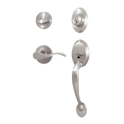 Weslock L2815-NXN0020  Satin Nickel Left Handed Hillcrest Dummy Entry Handleset from the Reliant, Hillcrest Collections with New Haven Lever Interior Pack