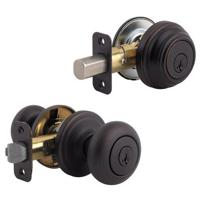 KWIKSET CP991J-11PS 991 Juno Entry Knob and Single Cylinder Deadbolt Combo Pack featuring SmartKey in Venetian Bronze