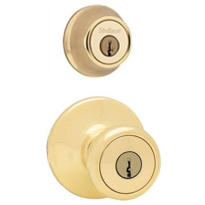KWIKSET 690T-3 690T 3 RCAL RCS 690 Tylo Keyed Entry Knob And Single Cylinder Deadbolt Combo Pack, Polished Brass