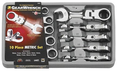 GearWrench KDT95509570P 9550 10 Piece Metric Stubby Flex-Head Combination Ratcheting Wrench Set