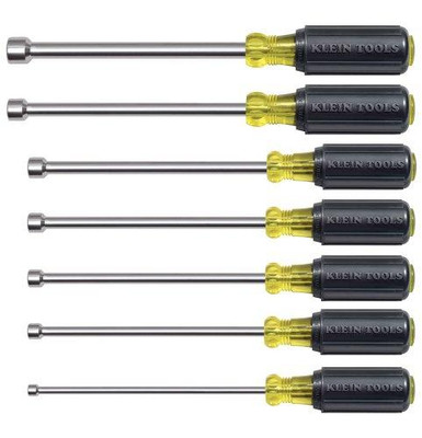 Klein Tools KLE647M 647M Nut Driver Set, 7-Piece Kit with Hex Nut Drivers in SAE Sizes with Magnetic Hollow Shaft and Cushion Grip Handles
