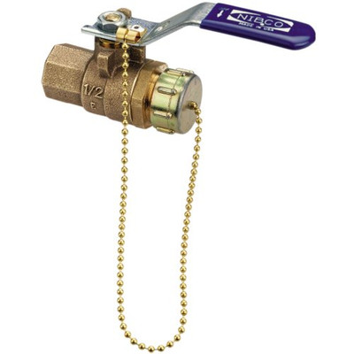 "Nibco" T58570HC3434 NIBCO T-585-70-HC Cast Bronze Ball Valve, Two-Piece, Lever Handle, 3/4" Female Solder Cup x Hose Cap and Chain