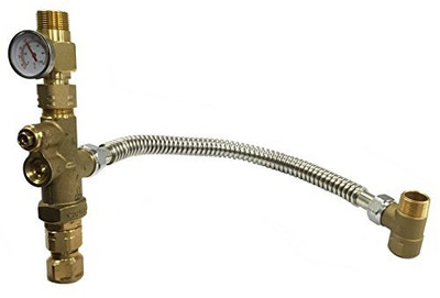CASH ACME 3556957 Water Heater Tank Booster Pro, Thermostatic Mixing Valve 3/4" with Temperature Gauge, Braided Hose, Domestic and Commercial Application