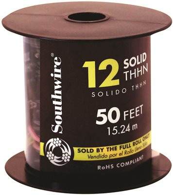 SOUTHWIRE 136843 SIMPULL THHN®, 12 GAUGE THHN SOLID WIRE, BLACK, 50' PER ROLL