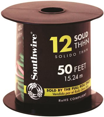 SOUTHWIRE 136846 SIMPULL THHN®, 12 GAUGE THHN SOLID WIRE, GREEN, 50' PER ROLL