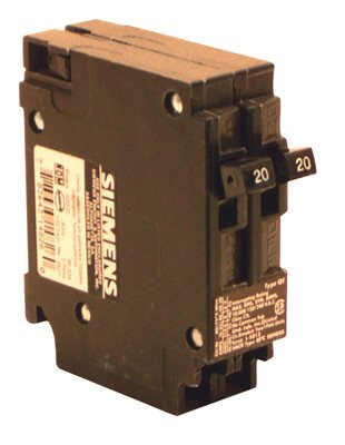 SIEMENS 605926  Two 20-Amp Single Pole 120-Volt Circuit Breakers, for use only where Type QT breakers are allowed