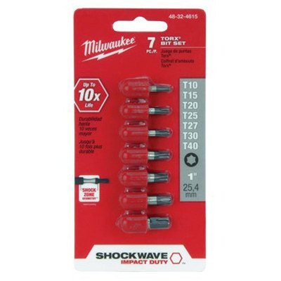 MILWAUKEE 288312 SHOCKWAVE™ 7 PIECE TORX® 1 IN. INSERT BIT SET