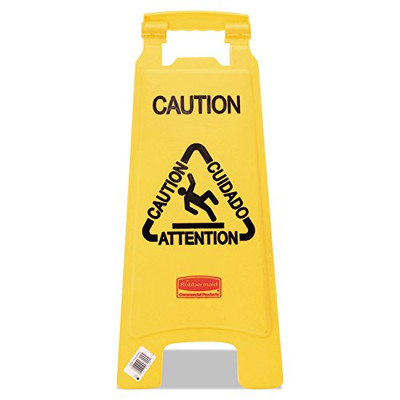 Rubbermaid RCP611200YL -Wet Floor Sign, Multilingual, Foldable, 11"x26"x25", Yellow (RUB611200YEL) Category. Signs