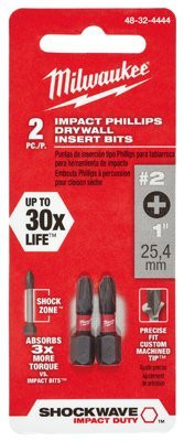 MILWAUKEE 288251 & #174 #2 Phillips SHOCKWAVE & #8482 1 Reduced Diameter Drywall Insert Bits