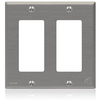 Leviton 3552887  2 Gang Standard Size Antimicrobial Treated Decora Wallplate, Powder Coated Stainless Steel