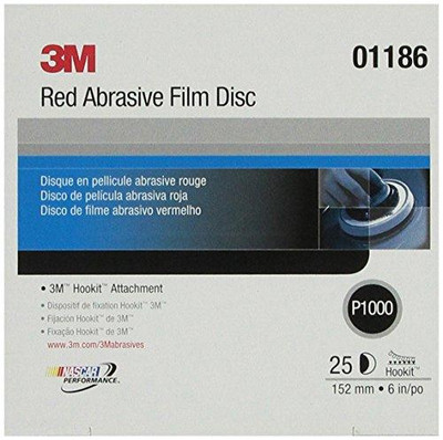 3M MMM01186 1186 Red Abrasive Hookit Film Disc, 6 In. P1000, 25 Discs per Box