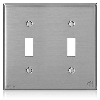 Leviton 3552884  Antimicrobial Treated 2-Gang Toggle Device Switch Wallplate, Standard Size, Powder Coated Stainless Steel