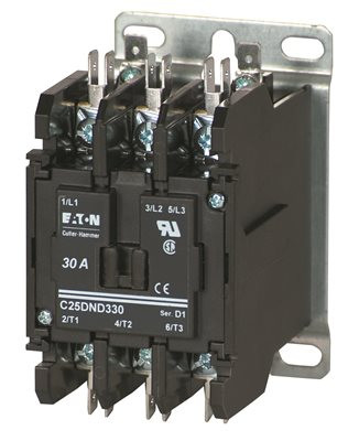 EATON 661410  Definite Purpose Contactor, 50mm, 3 Poles, Box Lugs, Quick Connect Side By Side Terminals, 40A Current Rating, 3 Max HP Single Phase at 115V, 10 Max HP Three Phase at 230V, 20 Max HP Three Phase at 480V, 24VAC Coil Voltage