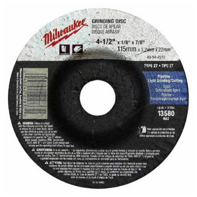 MILWAUKEE 288669 ® 10 Pack - 4 1 2 Grinding Wheel For Grinders - Aggressive Grinding For Metal & Stainless Steel - 4-1/2" x 1/4 x 7/8-Inch | Depressed