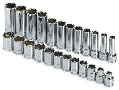 SK Hand Tool SKT89024 SK 89024 24 Piece 3/8-Inch Drive 6 Point 8-Millimeter to 19-Millimeter Standard, Deep, and Extra Long Deep Socket Set