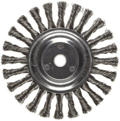 Weiler WEI08565 Dualife Wire Wheel Brush, Round Hole, Steel, Full Twist Knotted, 6" Diameter, 0.023" Wire Diameter, 5/8-1/2" Arbor, 1-3/8" Bristle Length, 3/8" Brush Face Width, 9000 rpm