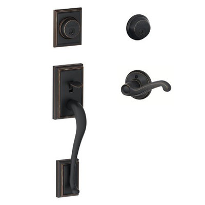 SCHLAGE F62ADD716FLARH F62-ADD-FLA-RH Right Handed Double Cylinder Addison Handleset with Flair, Aged Bronze