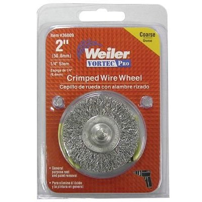 Weiler WEI36009 Wire Wheel, 2" Diameter, Coarse Crimped Wire, 1/4" Round Stem, 20,000 RPM Max