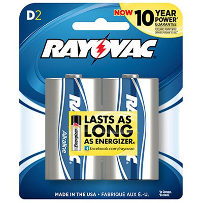 Rayovac RAV813-2 D Alkaline Batteries, F, 2-Pack