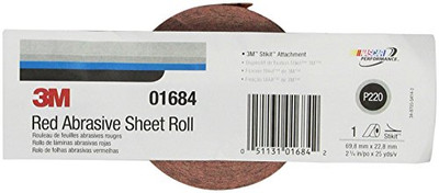 3M MMM01684 0 Stikit Red 2-3/4" x 25 Yard P220 Grit Abrasive Sheet Roll