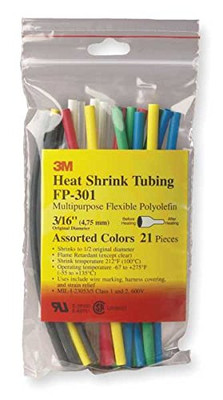 3M MMM36618 Heat Shrink Tubing Assortment Pack FP-301-3/32-Assort Colors, PN 3/32 in, 5 Each of 7 Colors (Pack of 35)