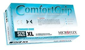 Disposable Gloves, Comfort Grip Powder Free Standard Latex Examination Gloves - Large, Box of 100 Microflex MFXCFG900L