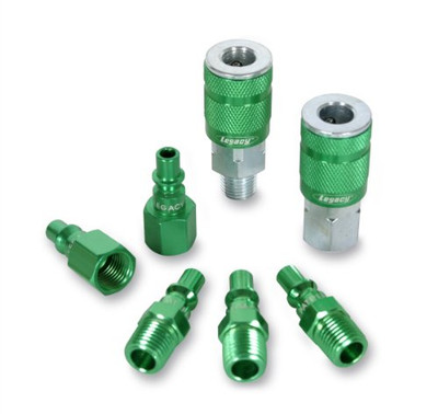 Legacy Manufacturing LEGA71457B ColorConnex Coupler & Plug Kit (7 Piece), ARO Type B, 1/4 in. NPT, Green,