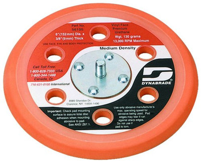 Dynabrade DYB56105 6-Inch Diameter Vinyl-Face 3/8-Inch Thick Urethane Medium Density 5/16-Inch-24 Male Thread Vacuum Disc Pad, Orange