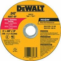 DeWalt DWTDW87725 6" x .040" x 7/8" A60t Metalthin Cutoff Wheel Type1 (115-) Category: Angle Grinder Parts and Accessories