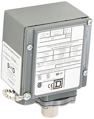 SCHNEIDER ELECTRIC 9013FHG4J27M1X Square D by Air-Compressor Pressure Switch, 100 psi Set Off, 20 psi Fixed Differential, 1/4" 4-Way Flange, 2-Way Release Valve, Auto/Off Cut-Out Lever