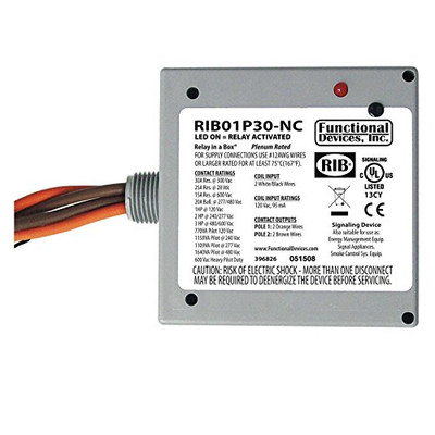Functional Devices RIB01P30 -NC | FDI | Enclosed Relay 30Amp DPST 120Vac normally closed