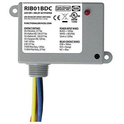 Functional Devices RIB01BDC Enclosed Relay, 20 Amp Spdt, Class 2 Dry Contact Input, 120 Vac Power Input