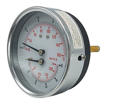 Kodiak Controls 4104-3.25-2-70 -100PSI Tridicator, 3 1/4" Dial, 2" Stem, 70/320F, 0-230'/H2O, 0-100 psi, Dry, 3-2-3% Accuracy, Back Mount, Steel, Black