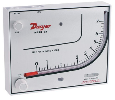 Dwyer Instruments MARK II-25 Dwyer Series Mark II 25 Molded Plastic Manometer, Inclined-Vertical Scale, 0 to 3 inH2O Measuring Range, Red Gauge Fluid, 0.826 sp. gr.