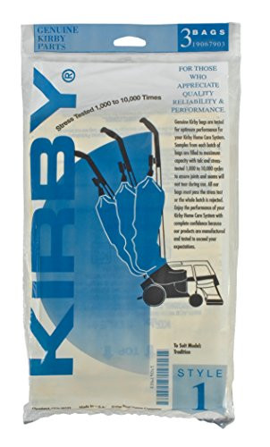 Kirby K-19067903 Style I Vacuum Cleaner Bags, Fits: Tradition Vacuum Cleaners, Item Number 19067903, 3 bags in pack