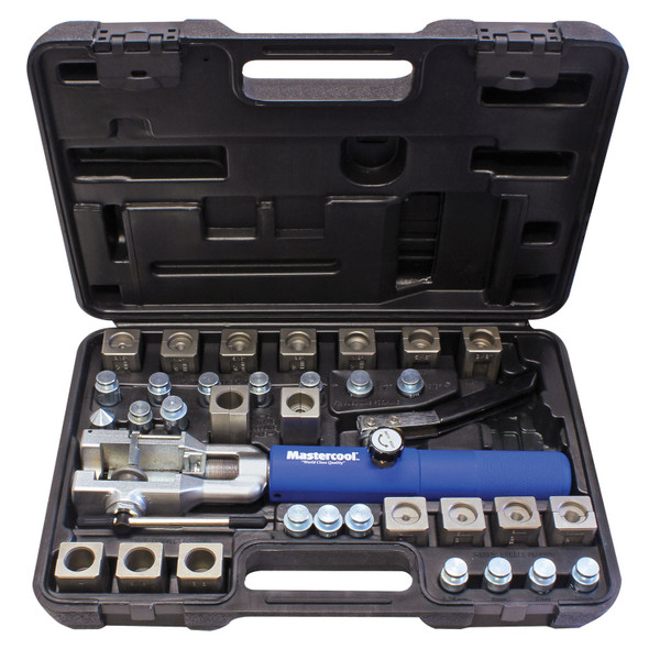 Mastercool MSC-72475-PRC Blue and Silver Universal Hydraulic Flaring Tool Set With Tube Cutter.